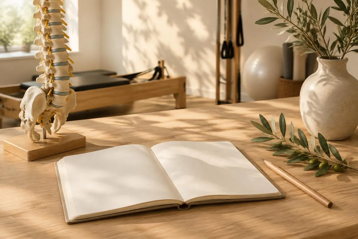Açık defter, omurga maketi ve zeytin dalı